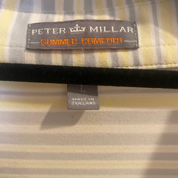 Peter Millar summer comfort polo Sz L Troon North yellow gray white Preowned - Picture 3 of 5